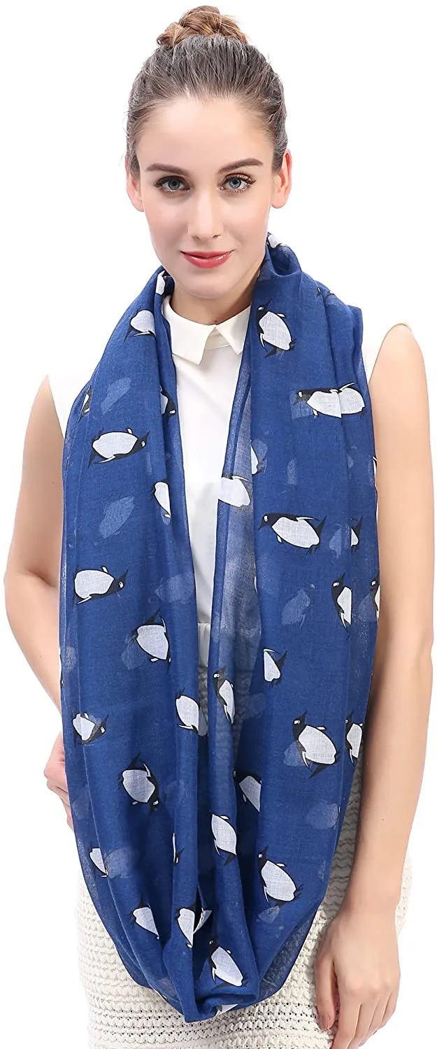 Lightweight Circle Infinity Scarves Penguin Print Shawl Wrap Scarf For Women