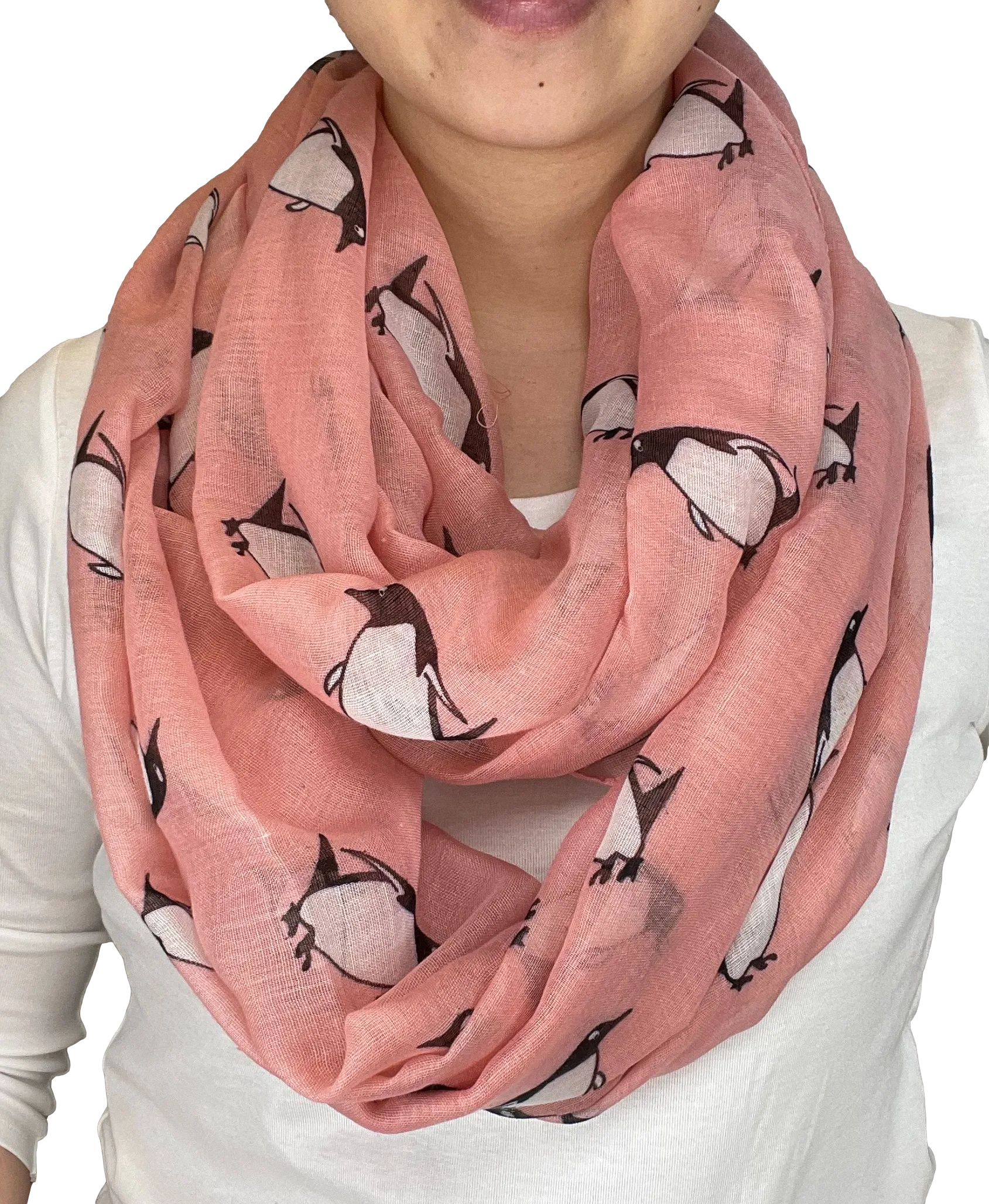 Lightweight Circle Infinity Scarves Penguin Print Shawl Wrap Scarf For Women