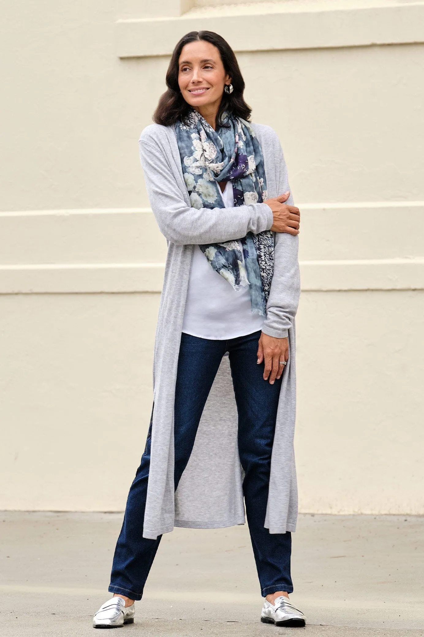 Lissy Floral Modal Scarf Slate Blue