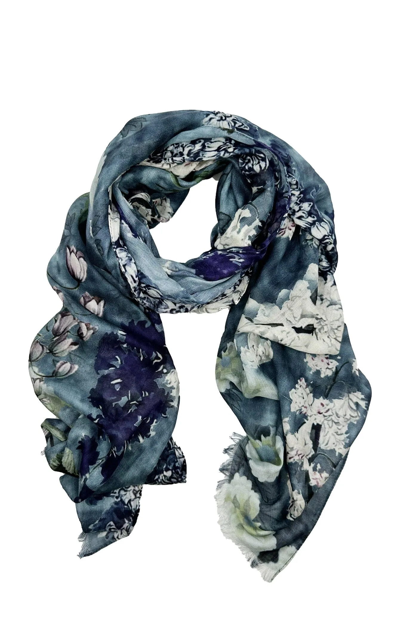 Lissy Floral Modal Scarf Slate Blue