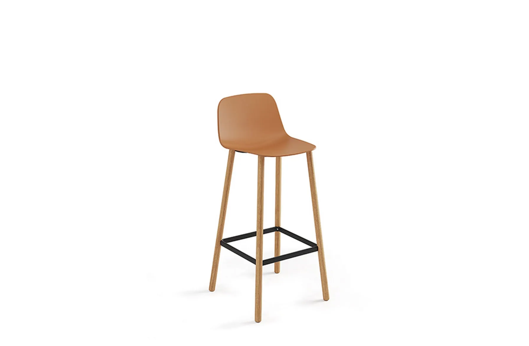 Maarten Plastic Bar Stool - Four Wooden Legs