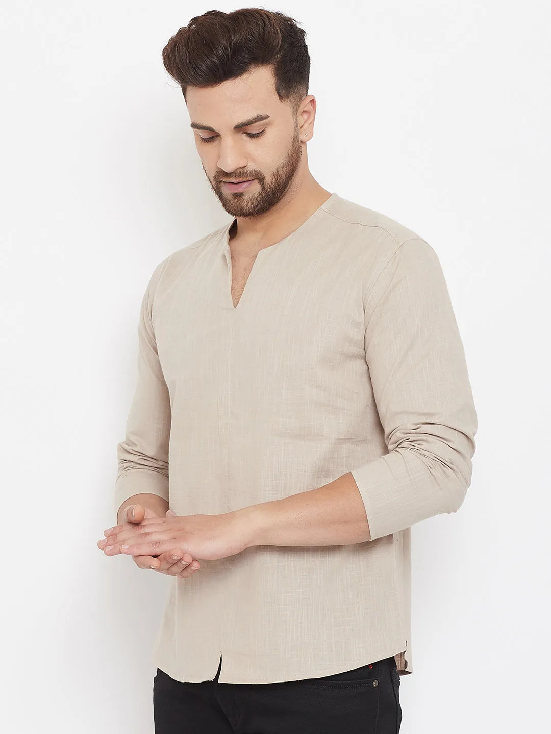 Men's Beige Summer Casual Shirt Kurta - Even Apparels