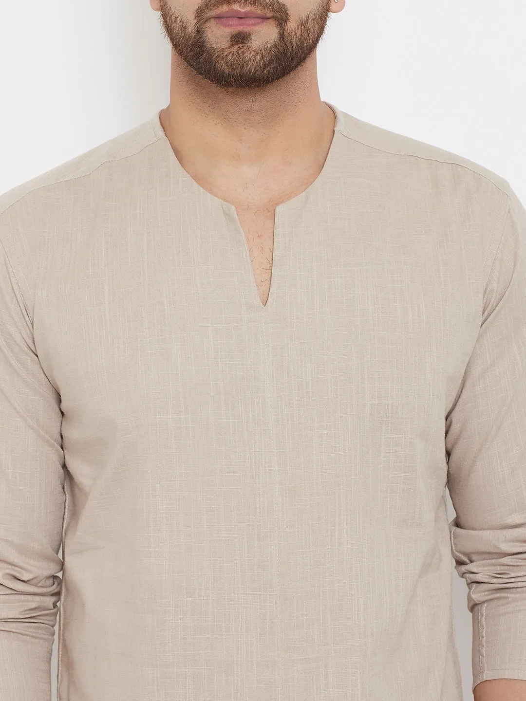 Men's Beige Summer Casual Shirt Kurta - Even Apparels