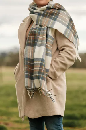 Merino Wool Oversize Tartan Scarf | Muted Blue Stewart