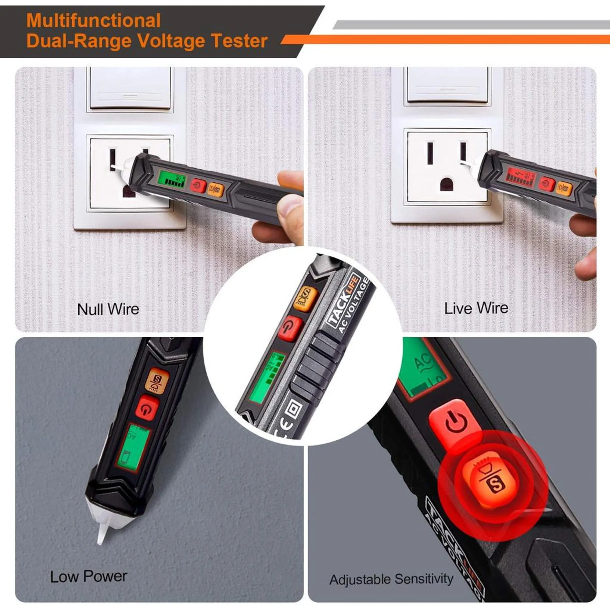 Non-Contact AC Voltage Tester with Adjustable Sensitivity, LCD Display VT02