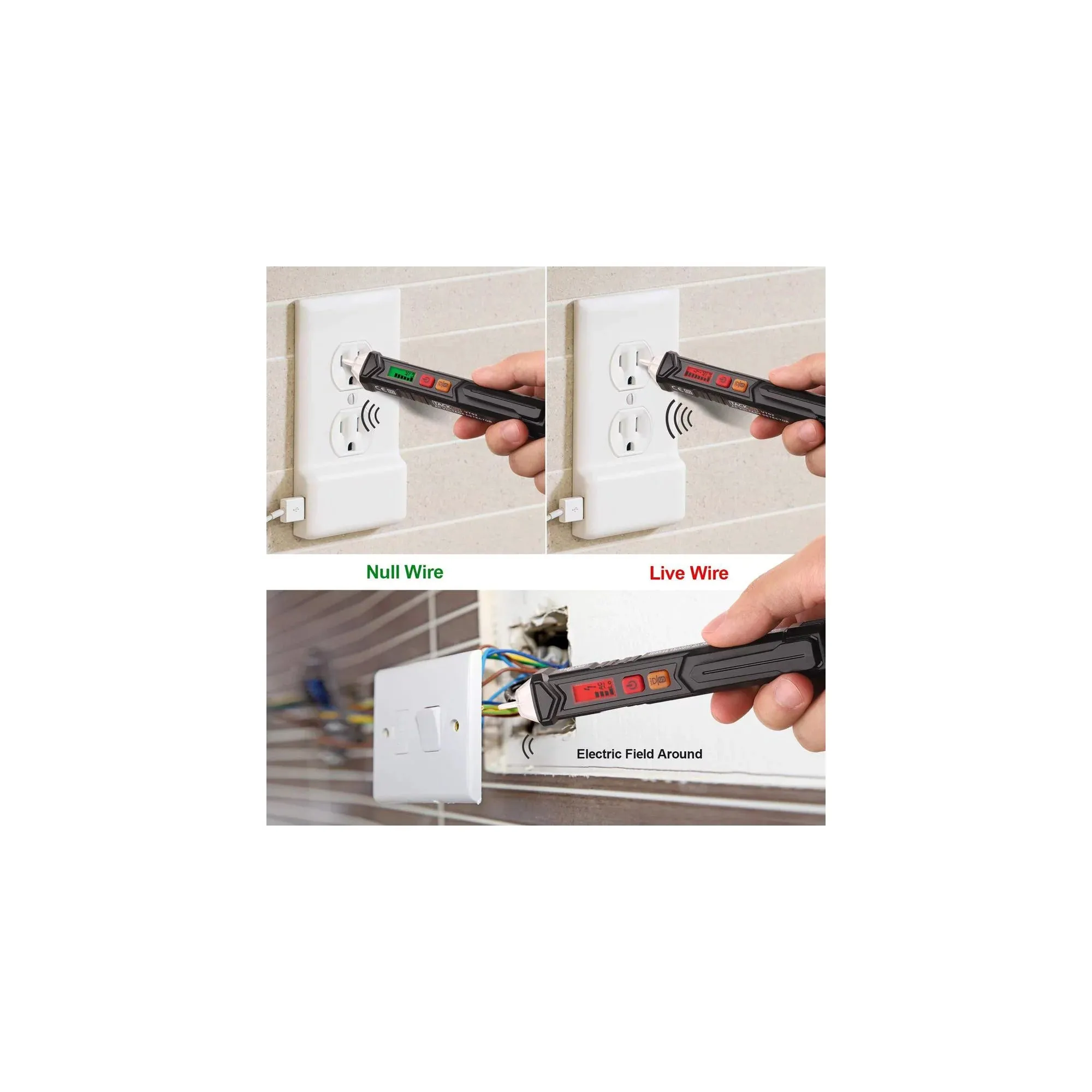 Non-Contact AC Voltage Tester with Adjustable Sensitivity, LCD Display VT02