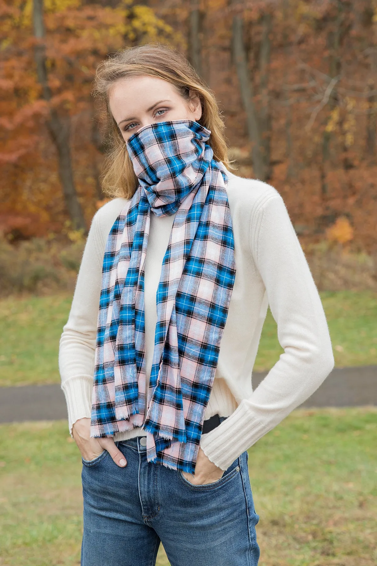 Plaid Scarves with Hidden Pocket