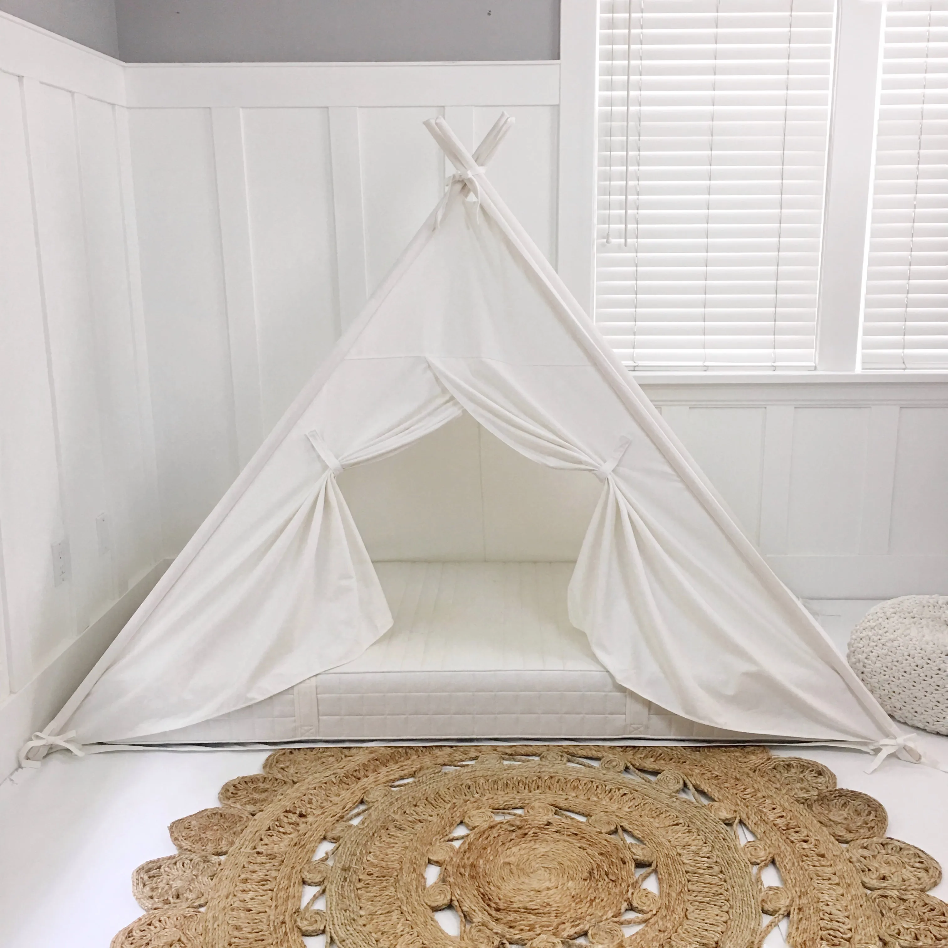 Play Tent Canopy Bed in Cream Canvas with Doors