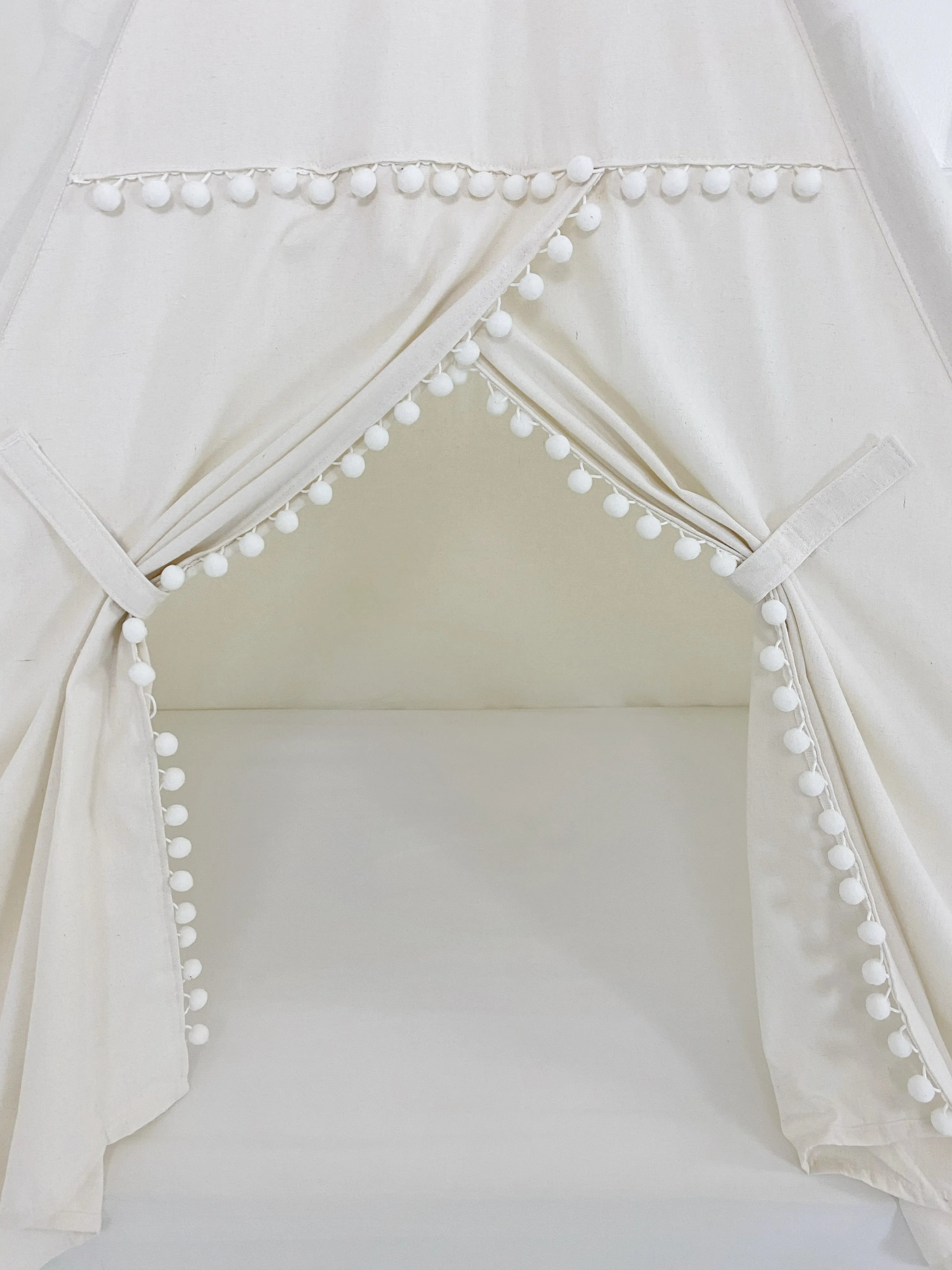 Play Tent Canopy Bed in White Canvas with POM POM TRIM