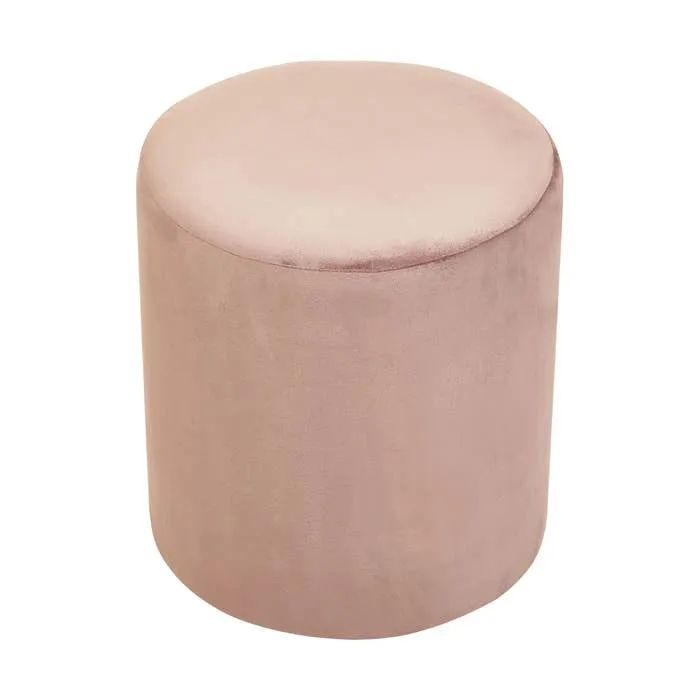 Plush Velvet Round Footstool - Dusky Pink