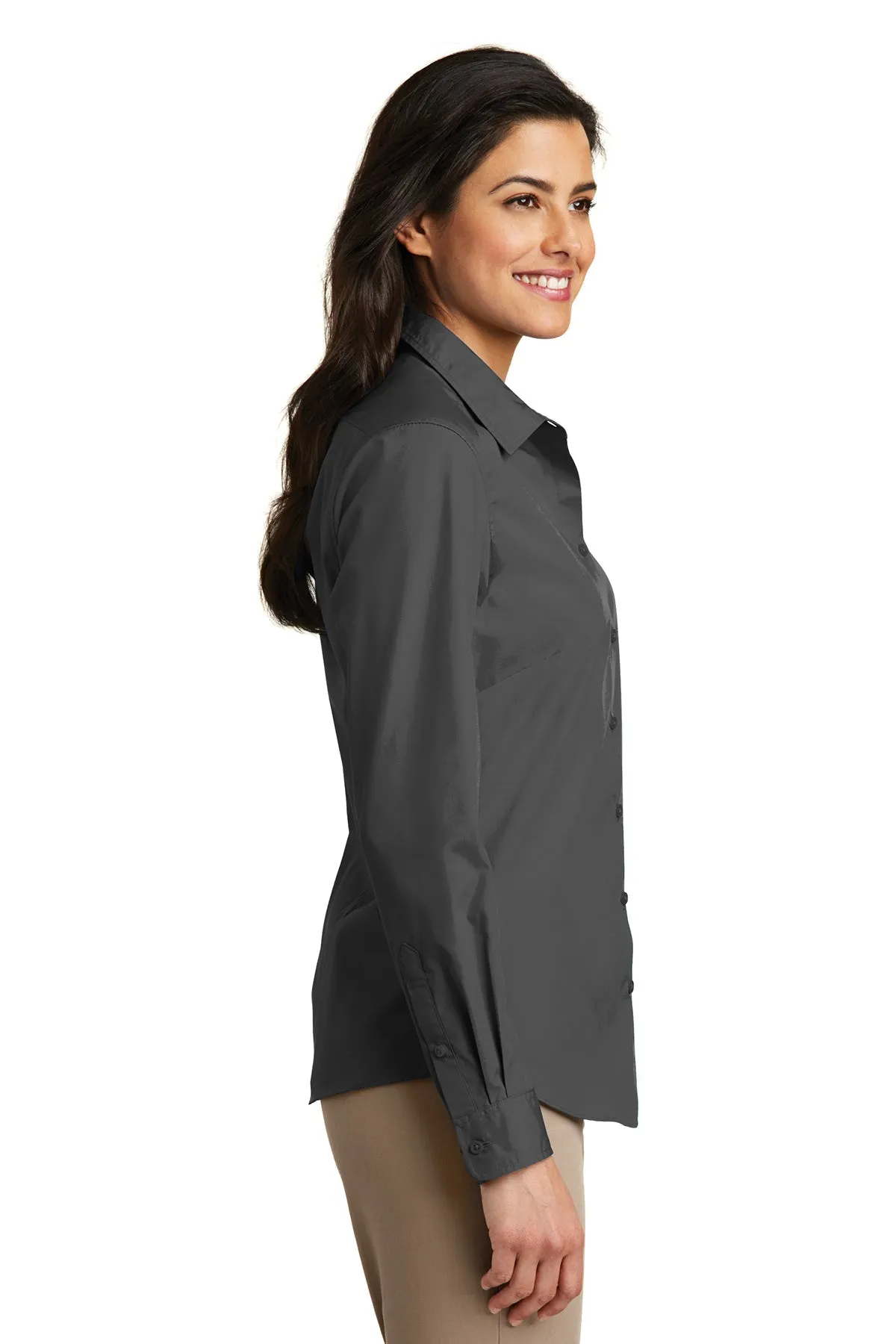 Port Authority Ladies Carefree Poplin Customized Shirts, Graphite