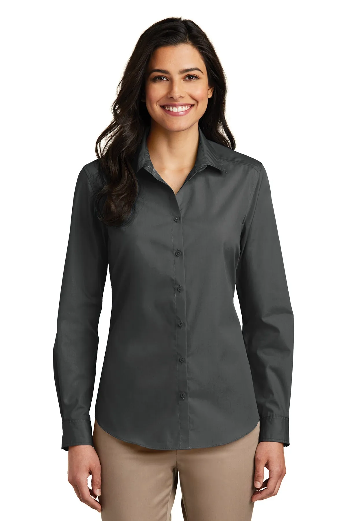 Port Authority Ladies Carefree Poplin Customized Shirts, Graphite