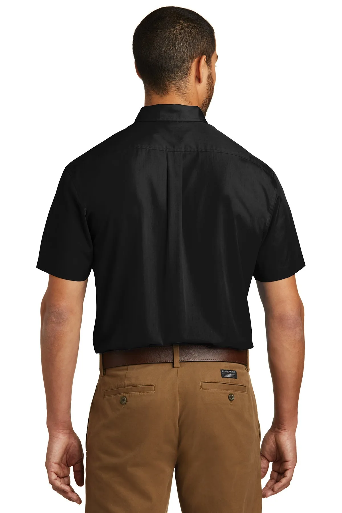 Port Authority Short Sleeve Carefree Custom Poplin Shirts, Deep Black