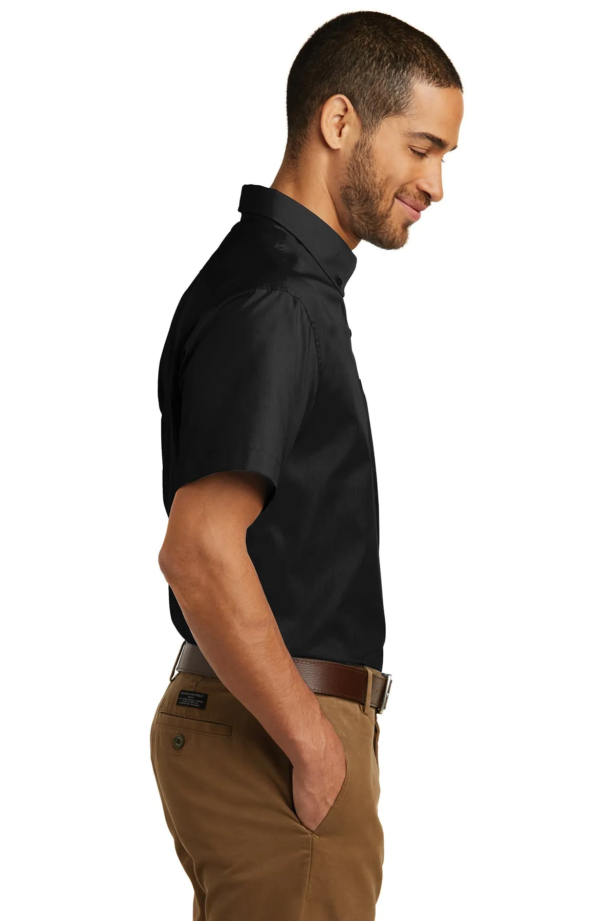 Port Authority Short Sleeve Carefree Custom Poplin Shirts, Deep Black