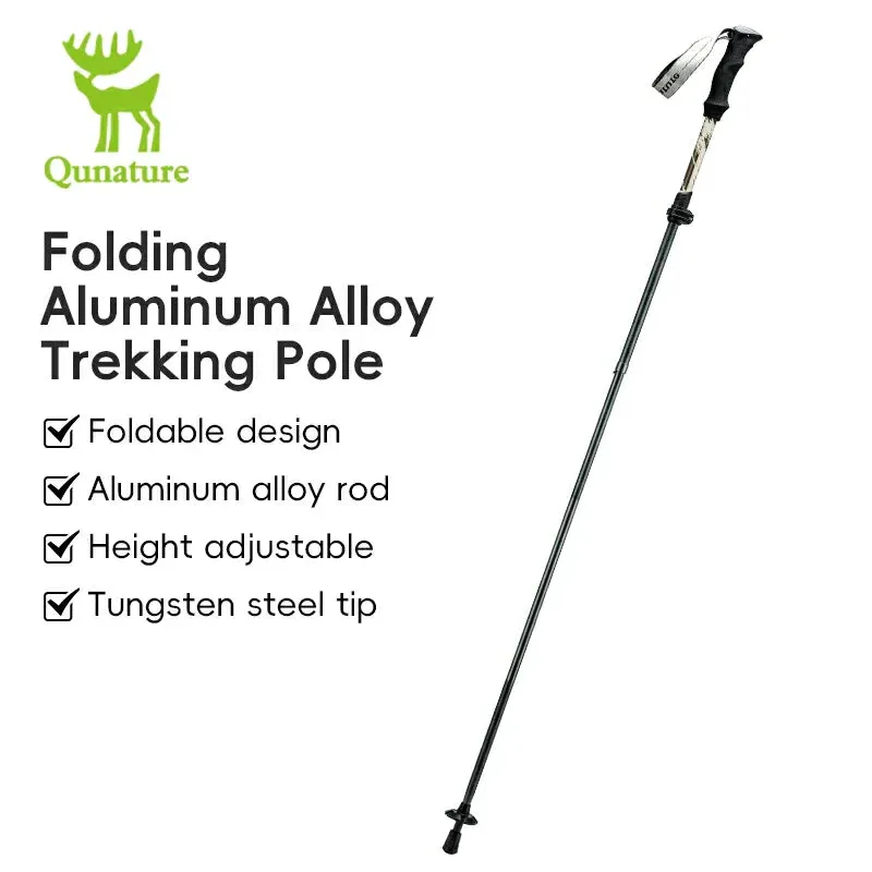 Qunature Foldable Lightweight Aluminum Trekking Pole with Adjustable Height and Grip