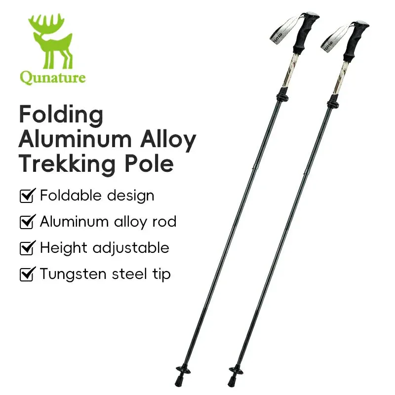 Qunature Foldable Lightweight Aluminum Trekking Pole with Adjustable Height and Grip