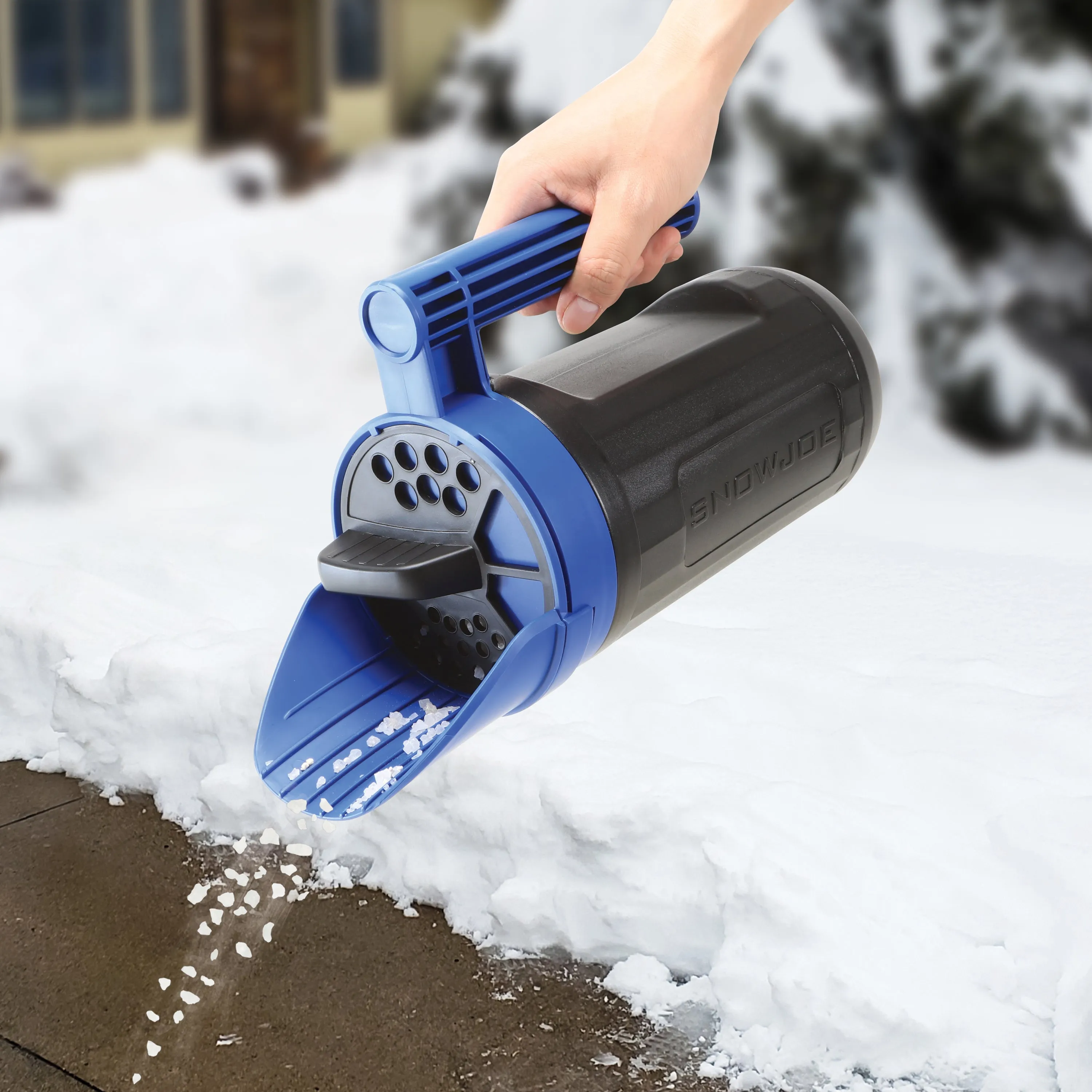 Snow Joe   Sun Joe SJSPD1 Handheld All-Season Multi-Purpose Spreader | 5 lbs | W/ Adjustable Dial Flow Control