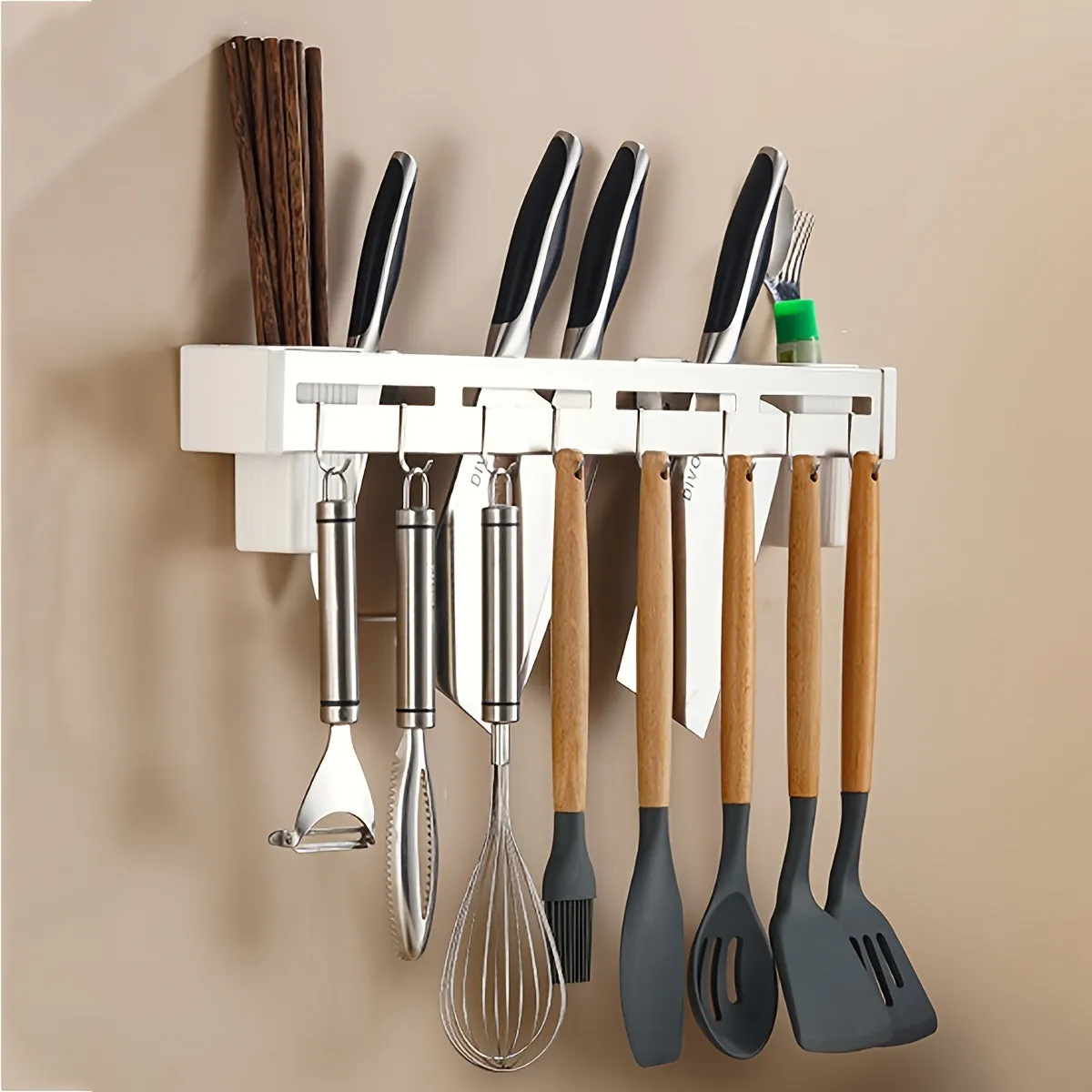 SpaceSaving Knife Storage Rack with Hooks  Kitchen Organizer