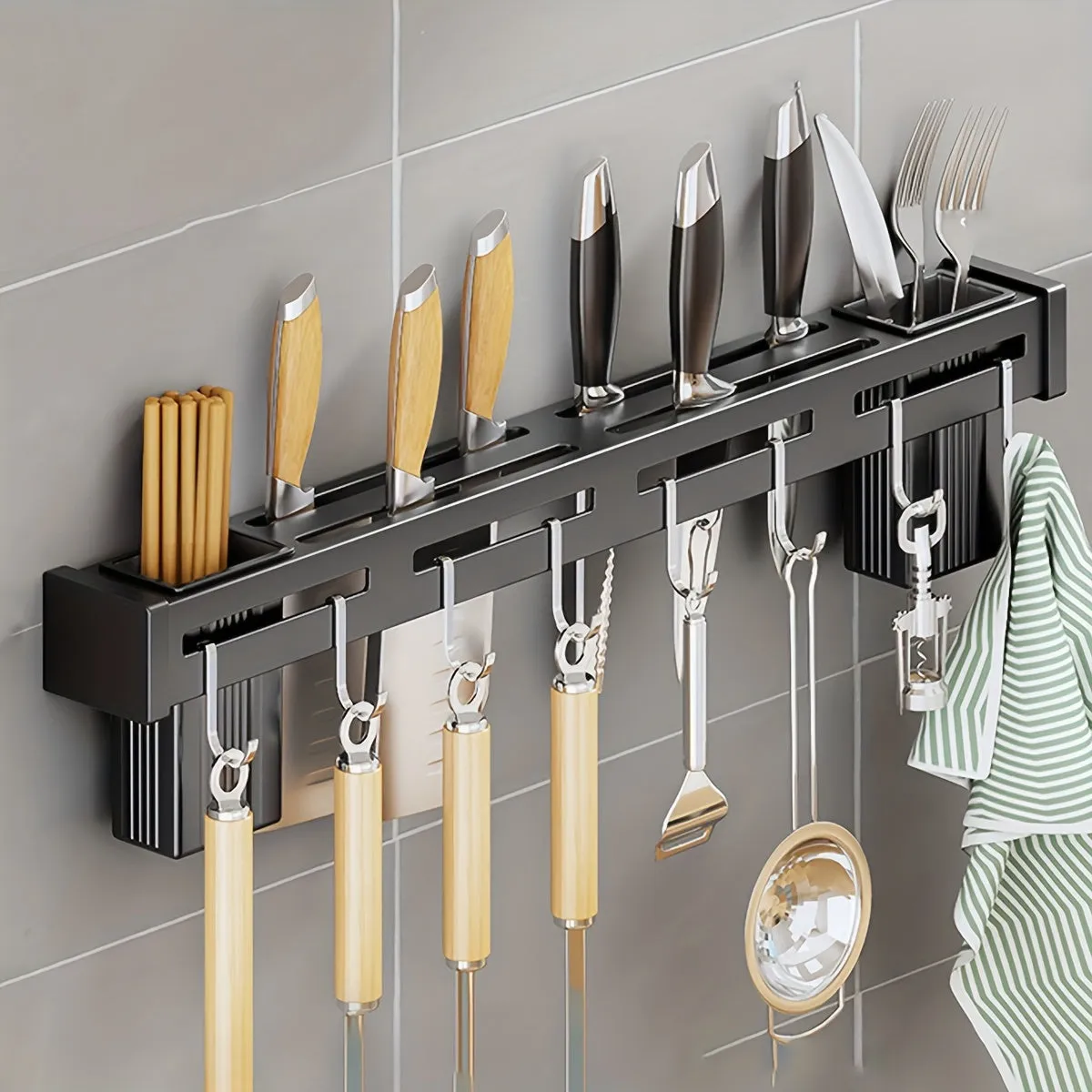 SpaceSaving Knife Storage Rack with Hooks  Kitchen Organizer