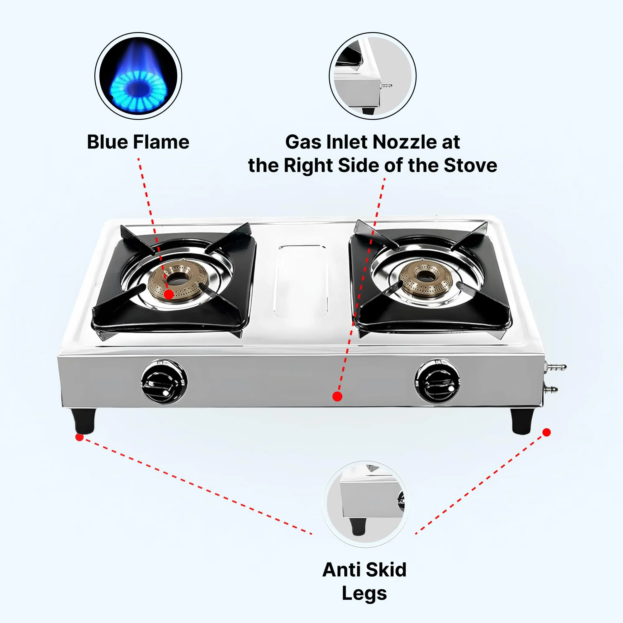 Thermador Stainless Steel Gas Stove 2 Burners | Gas Chulha | Brass Plated Burner | Gas Burner | Even Heat Distribution | 12 Month Manufacturer Warranty